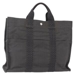 HERMES Her LineMM Hand Bag Canvas Gray Silver Auth 157426